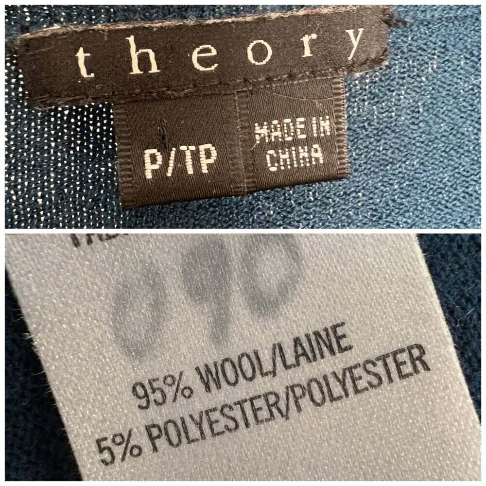 Theory Wool Dark Blue/Green Lightweight‎ V-Neck Pullover Sweater Sz XS - Picture 9 of 11